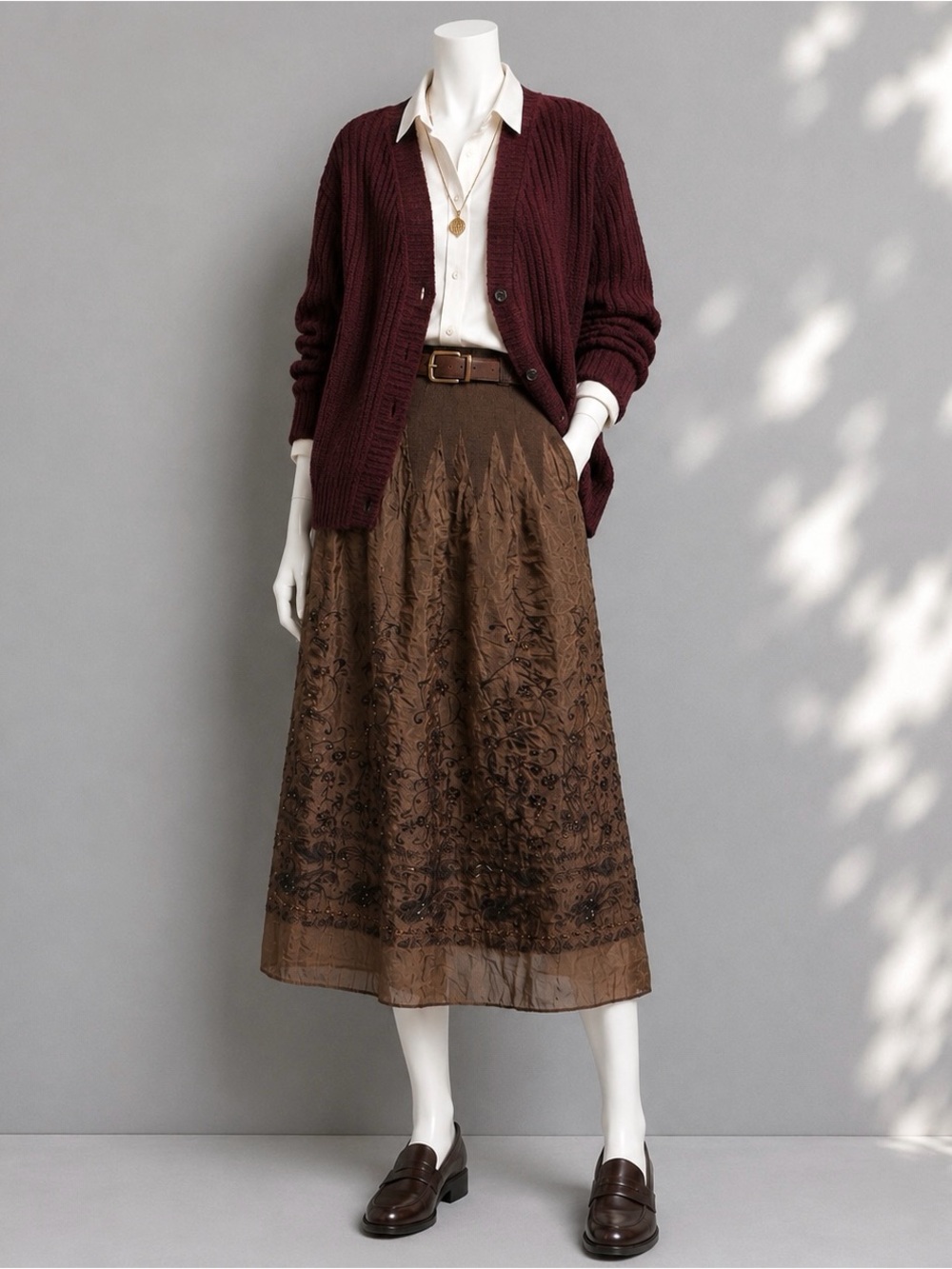 Vintage Lapis Whimsigoth Skirt OS/M Brown Beaded Embroidered Fairy Boho Midi